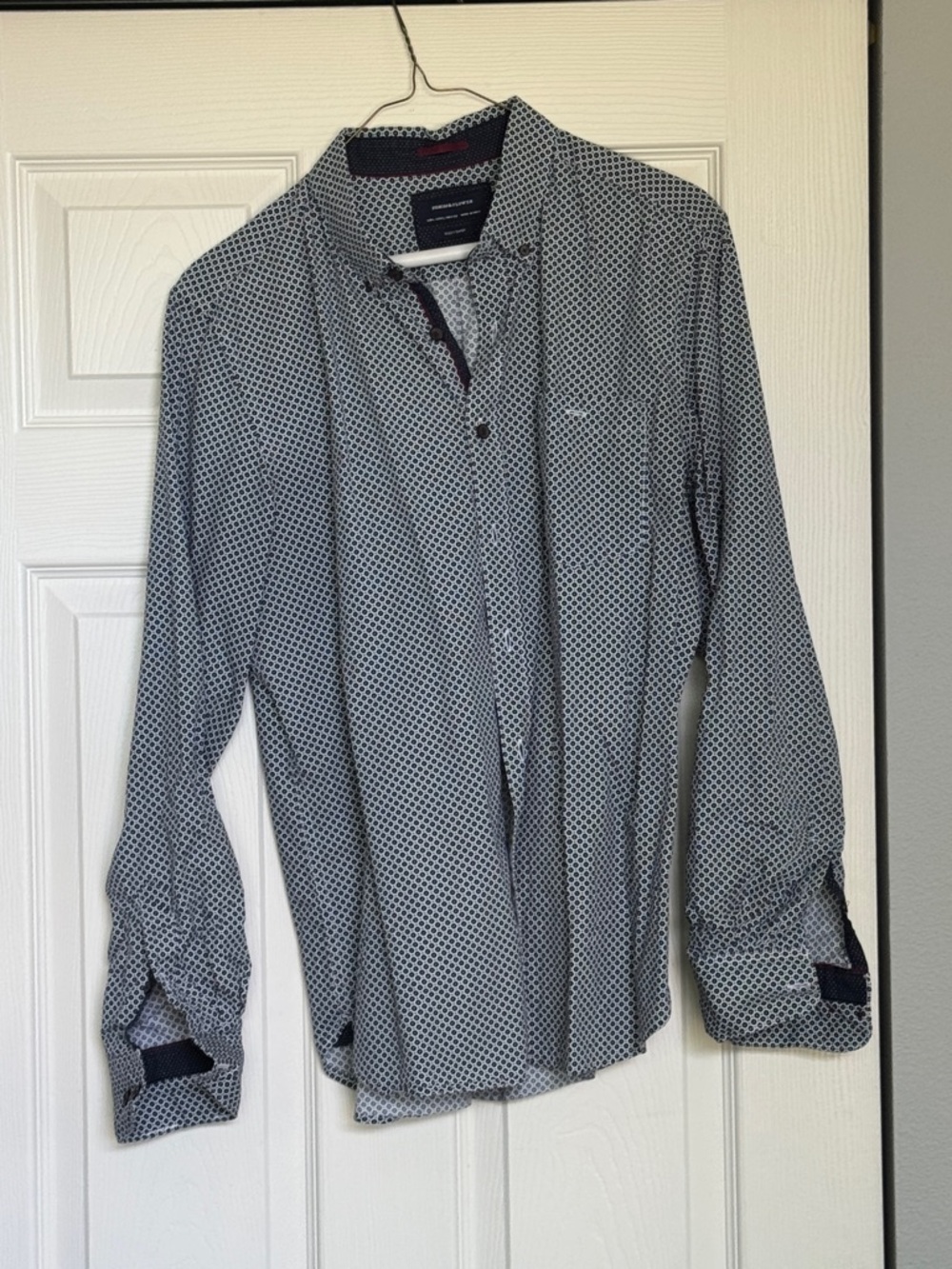 Denim & Flower Men's Navy and White Micro-Print Dress Shirt